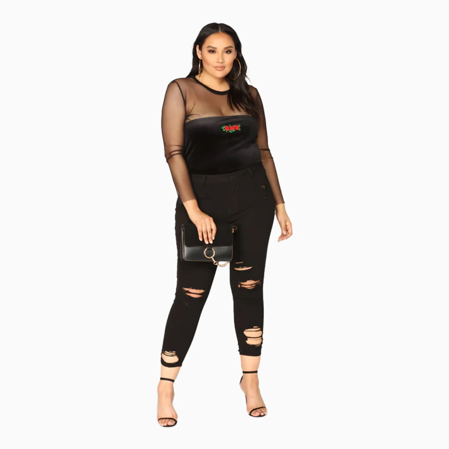 Women's Black Destroyed Ankle Cutout Skinny Pant - Image 2