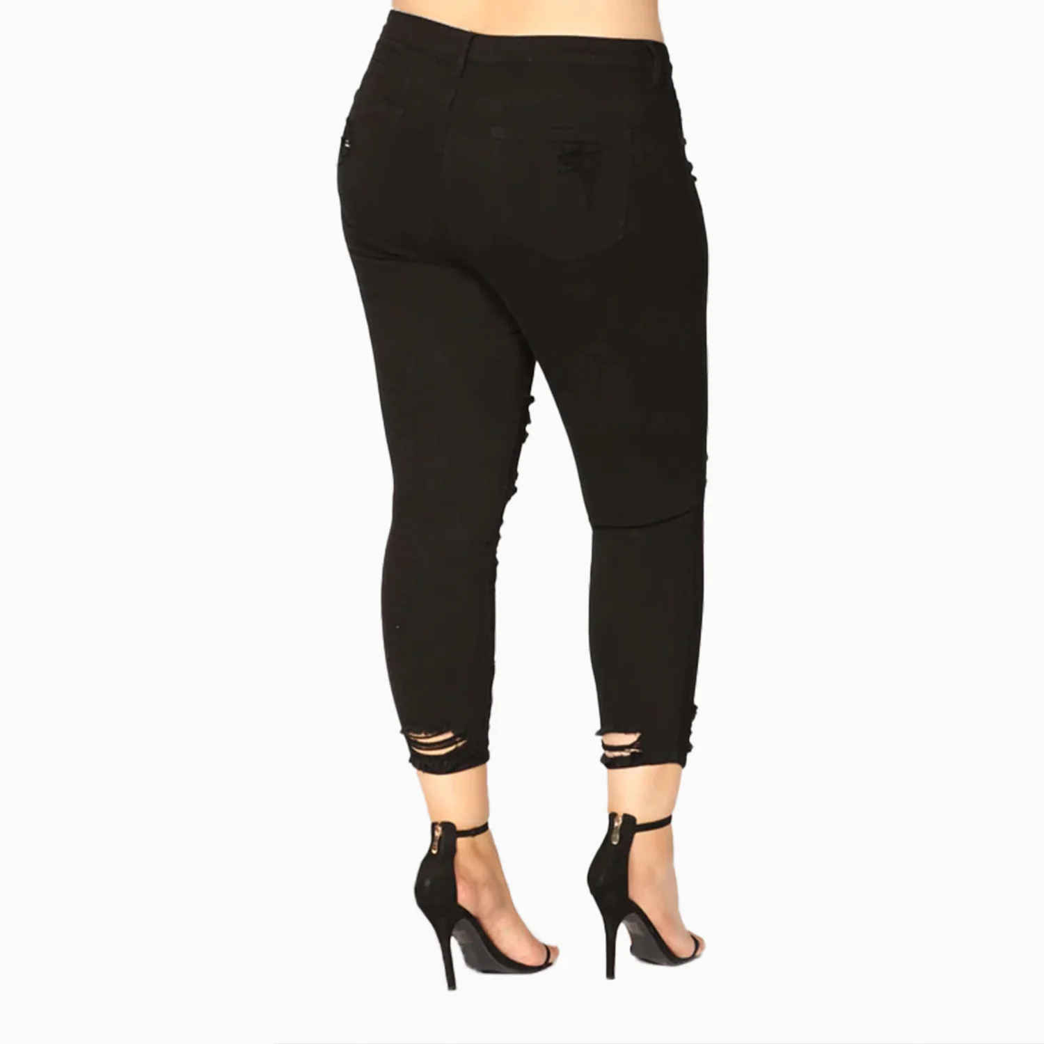 Women's Black Destroyed Ankle Cutout Skinny Pant - Image 3