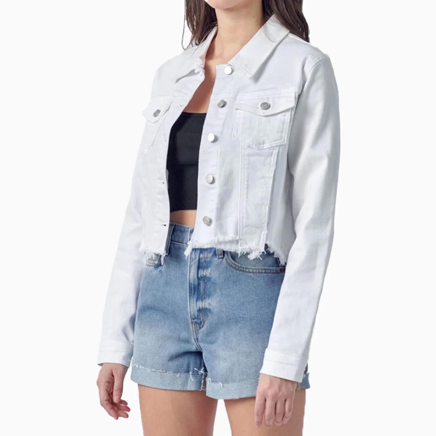 Women's Uneven White Wash Frayed Fitted Jacket - Image 3