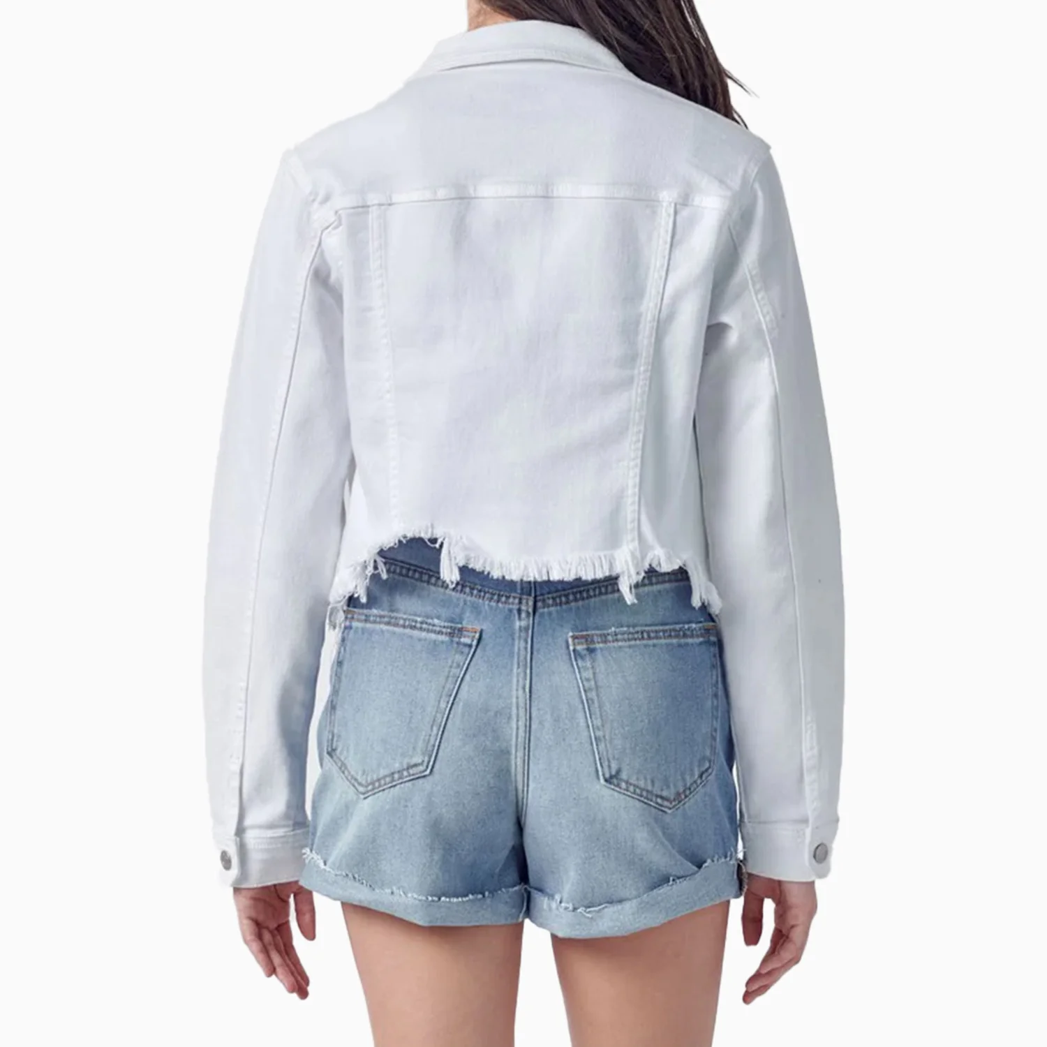 Women's Uneven White Wash Frayed Fitted Jacket - Image 4