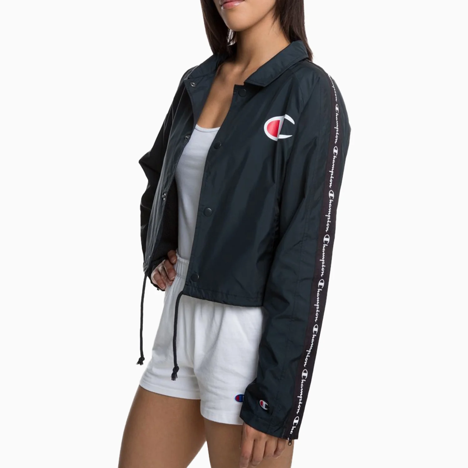 Women's Zipper Tape Cropped Coaches Jacket - Image 4