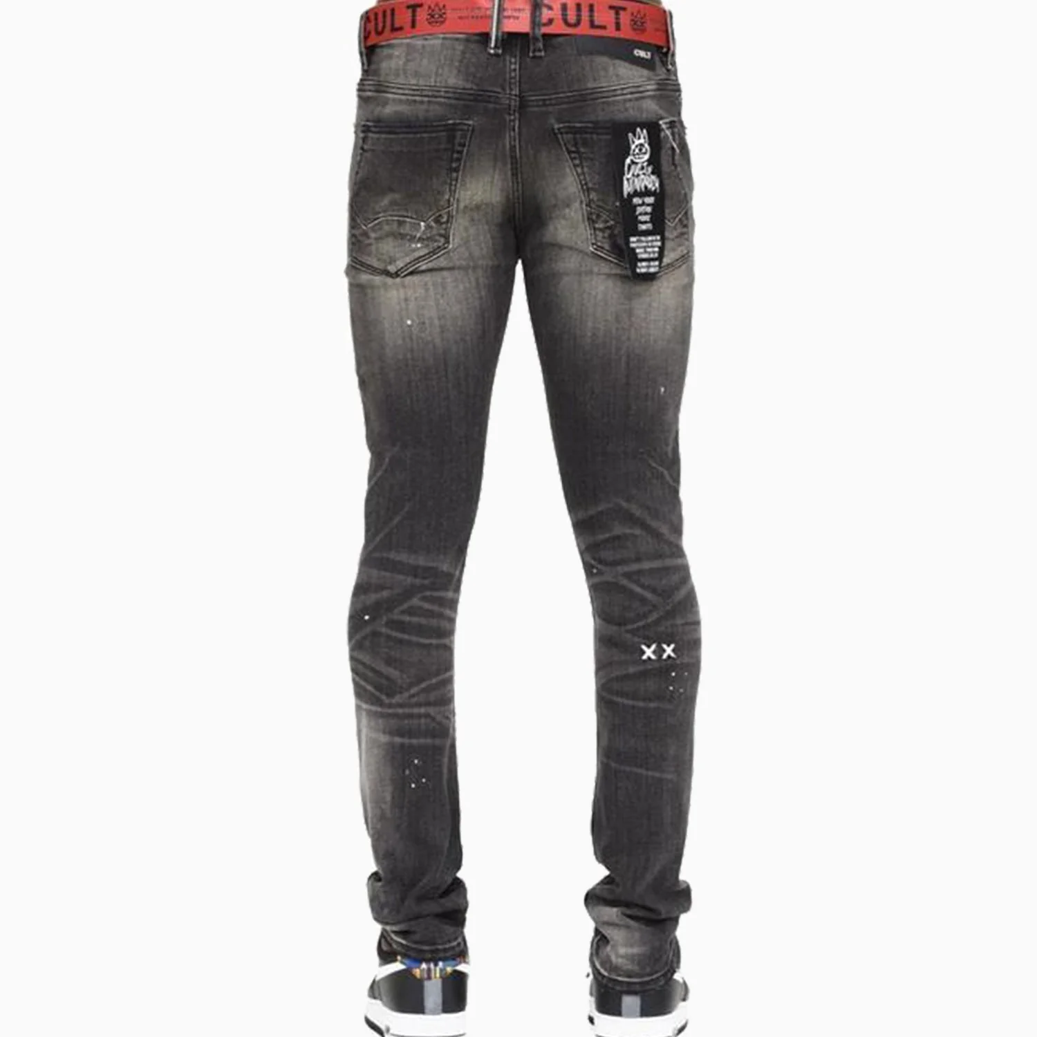 Men's Punk Super Skinny Belted Denim Jeans - Image 2