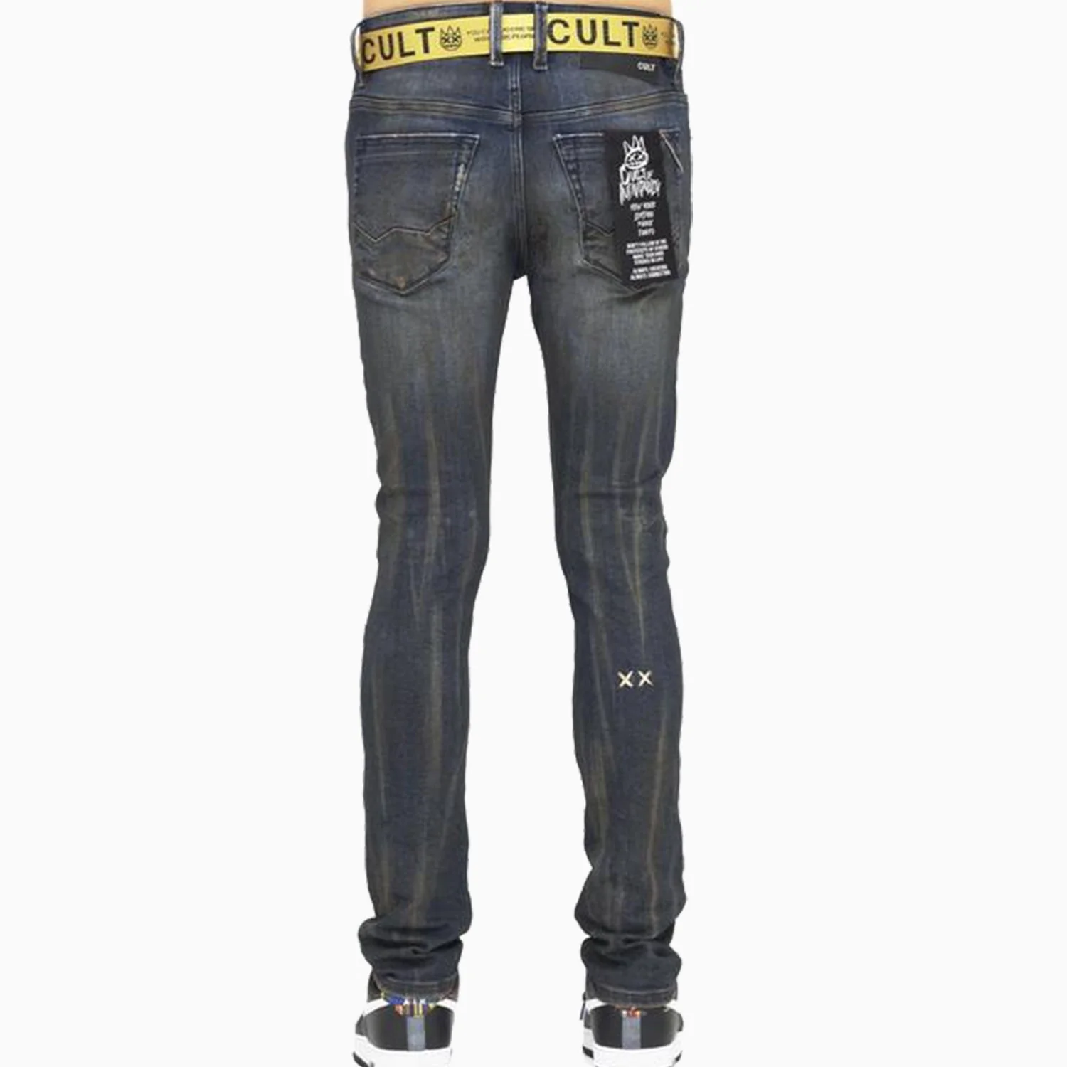 Men's Punk Super Skinny Belted Denim Jeans - Image 2