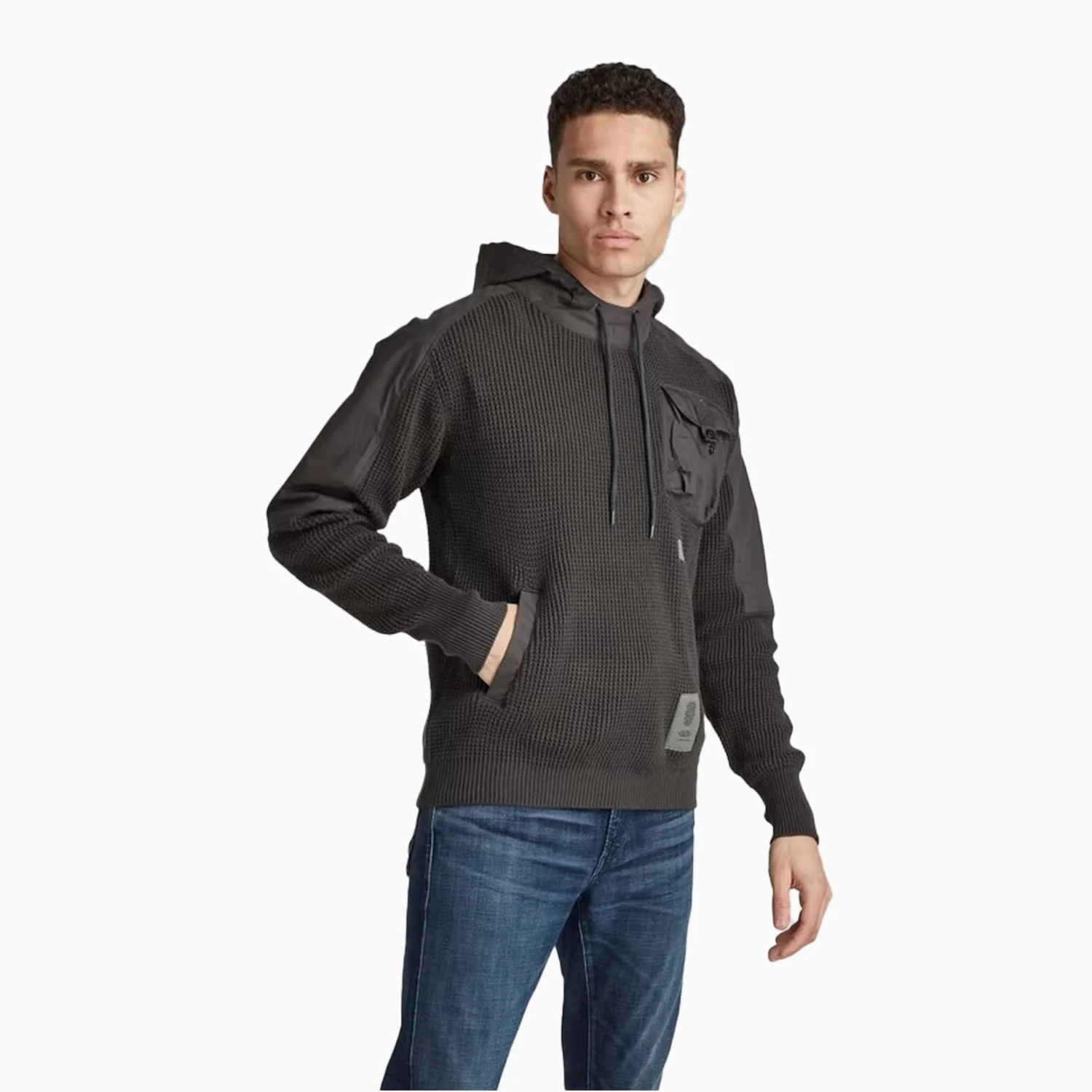 Men's Woven Mix Knit Hoodie - Image 3