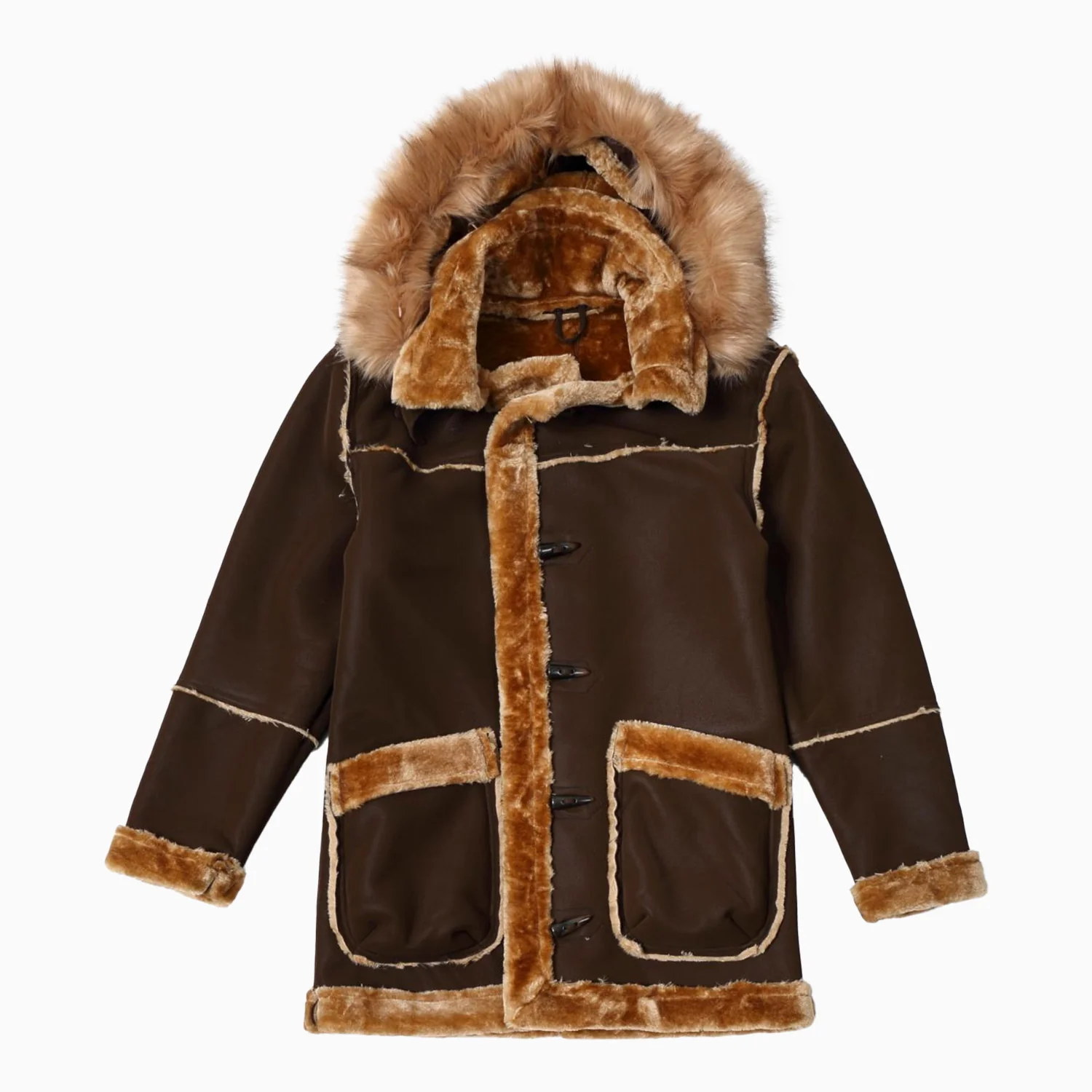 Men's Long Shearling Coat Jacket - Image 5
