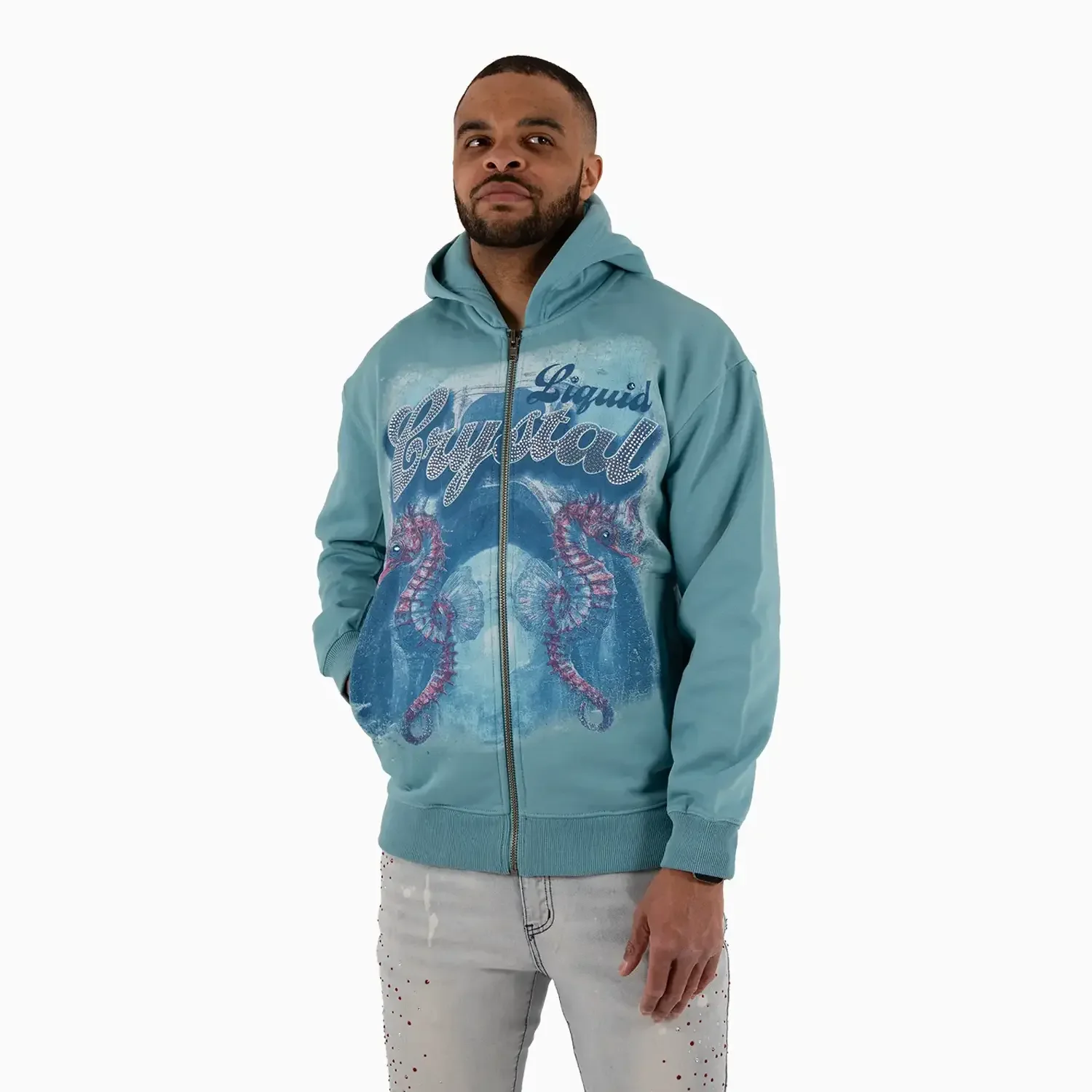 Men's LC Rhine Stone Sea Horses Hoodie - Image 3