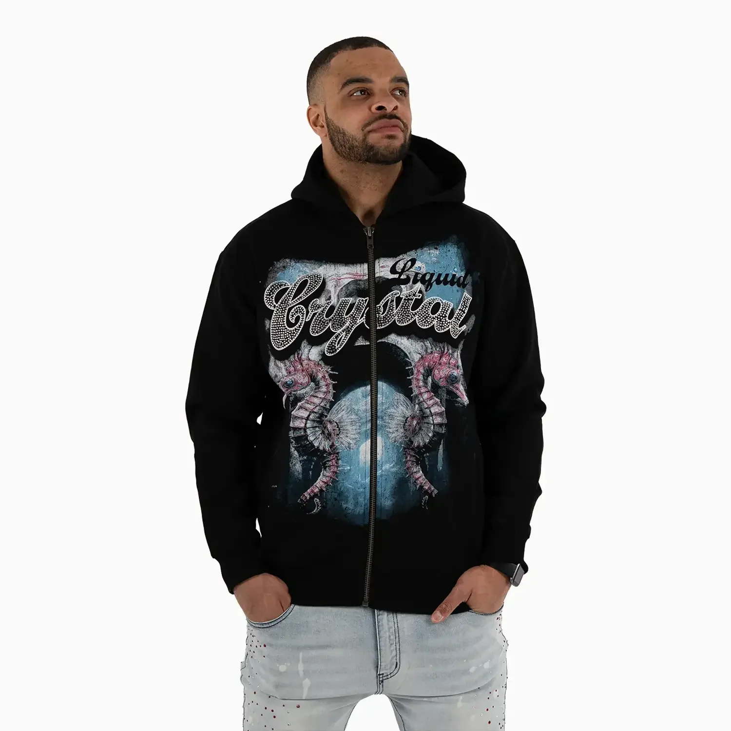 Men's LC Rhine Stone Sea Horses Hoodie - Image 3