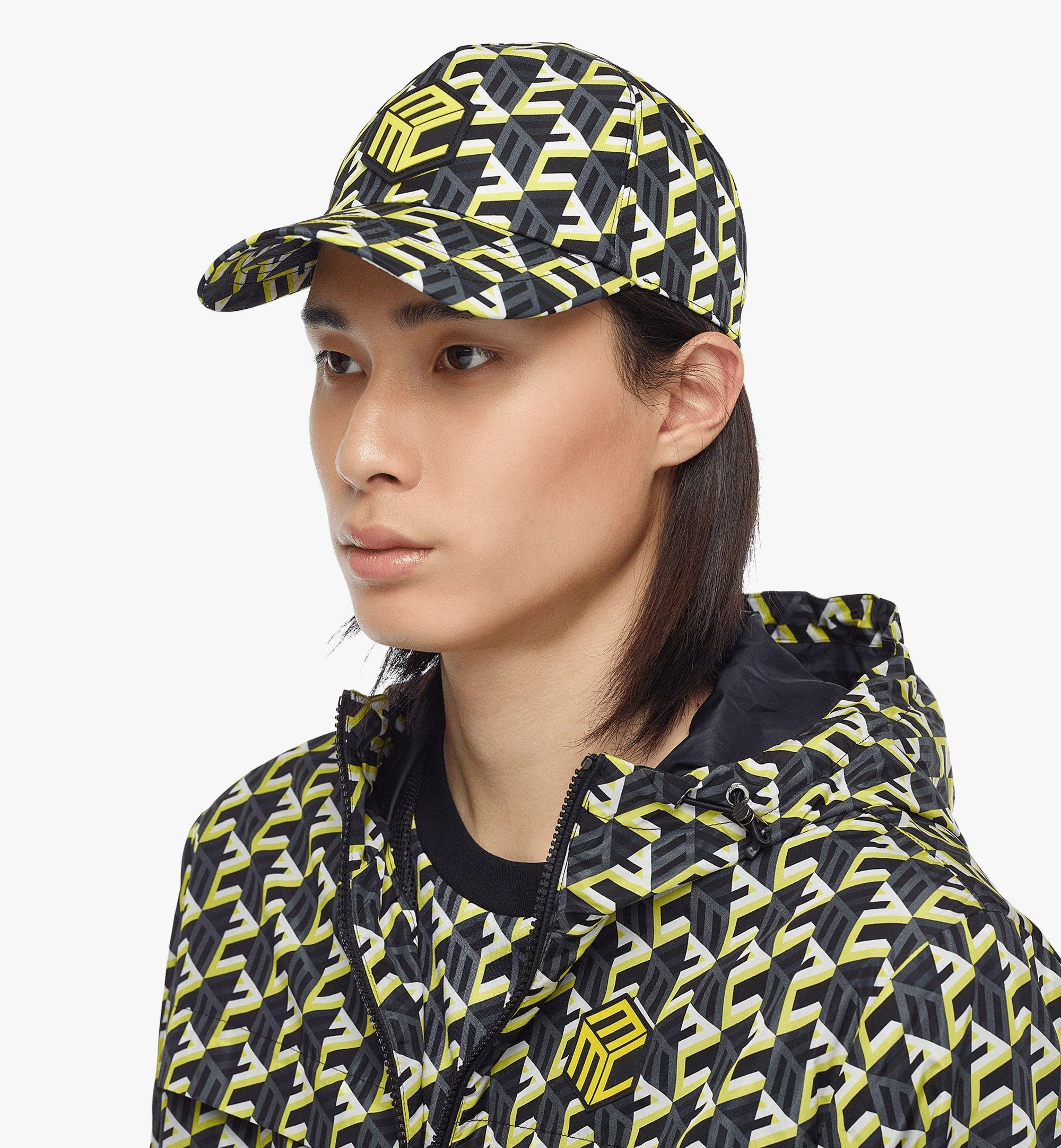 Cubic Monogram Print Cap in Recycled Nylon - Image 3