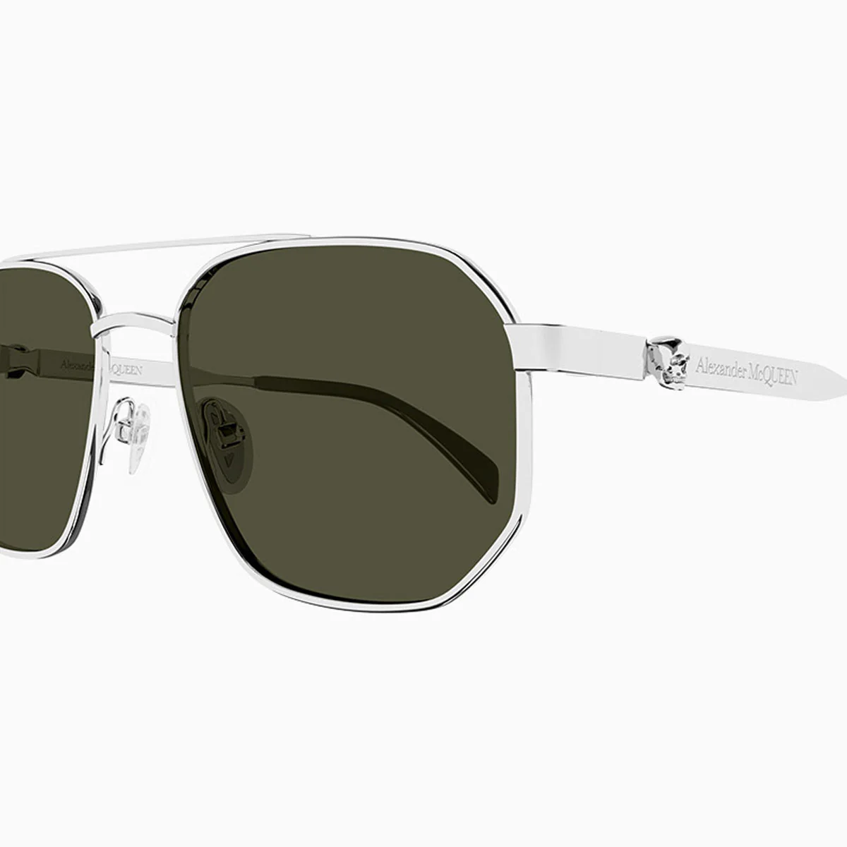 Men's Alexander McQueen Silver Green Sunglasses - Image 4