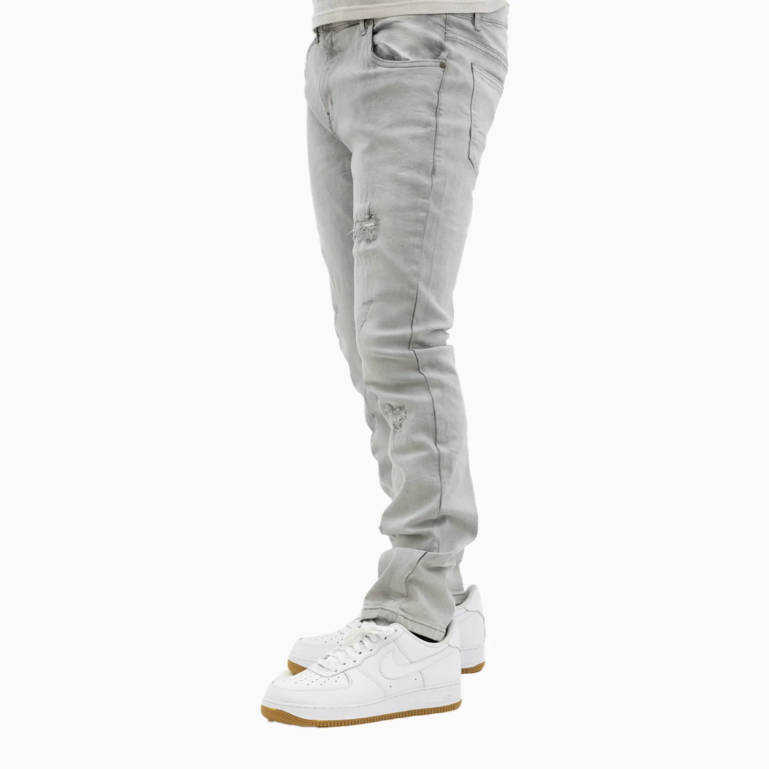 Men's Savar Ice Grey Slim Denim Ripped Jeans Pant - Image 3