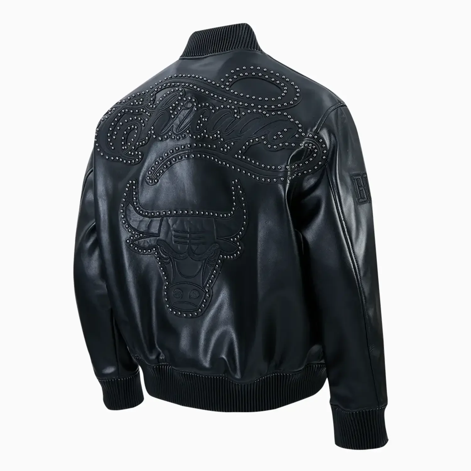 Men's Chicago Bulls Blackout Leather Varsity Jacket - Image 3
