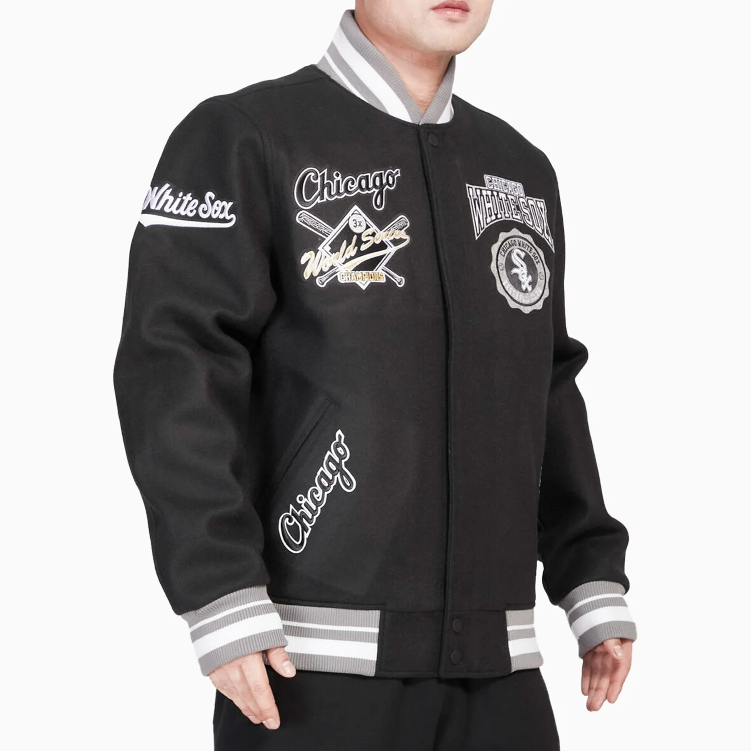 Men's Chicago White Sox MLB Crest Emblem Rib Wool Varsity Jacket - Image 4