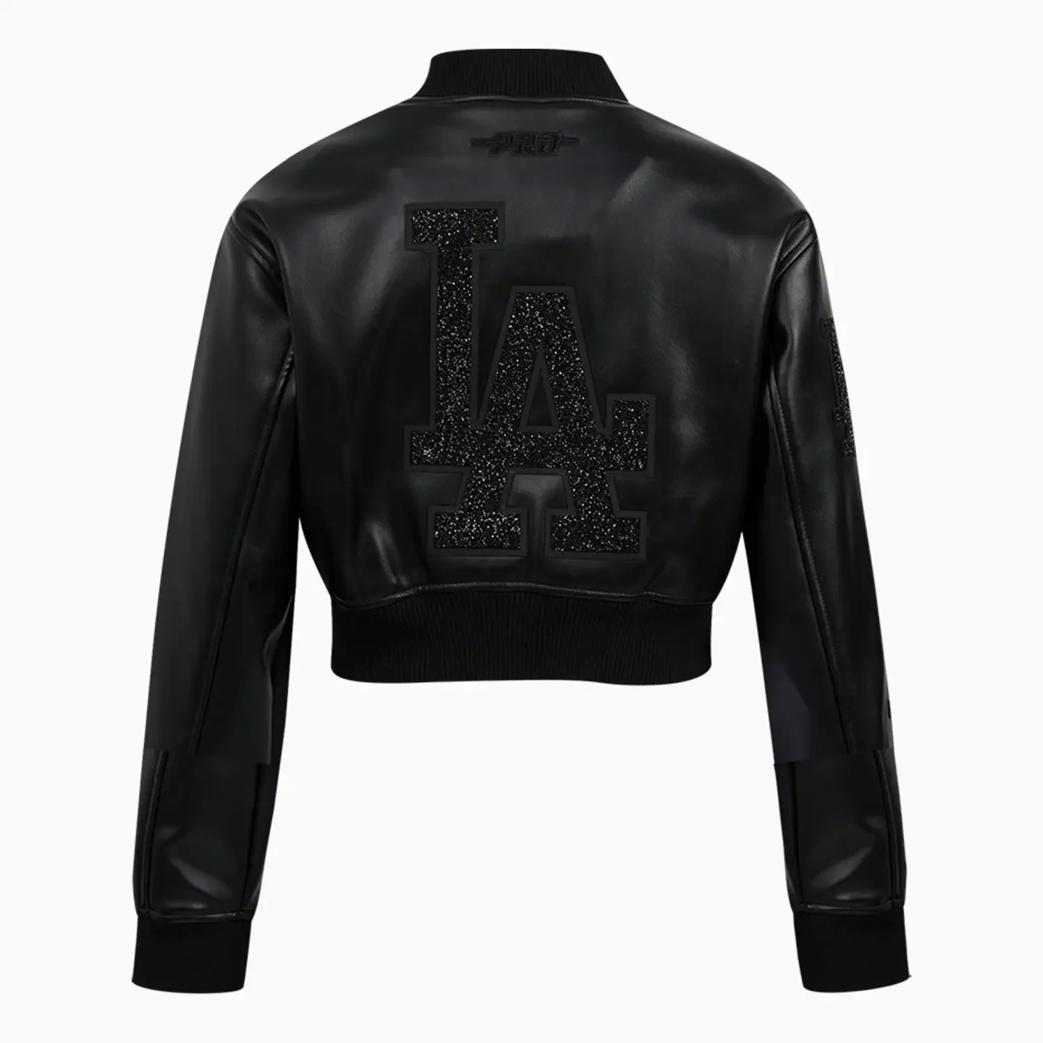 Women's Los Angeles Dodgers MLB Washed Crystalline Cropped Leather Varsity Jacket - Image 2