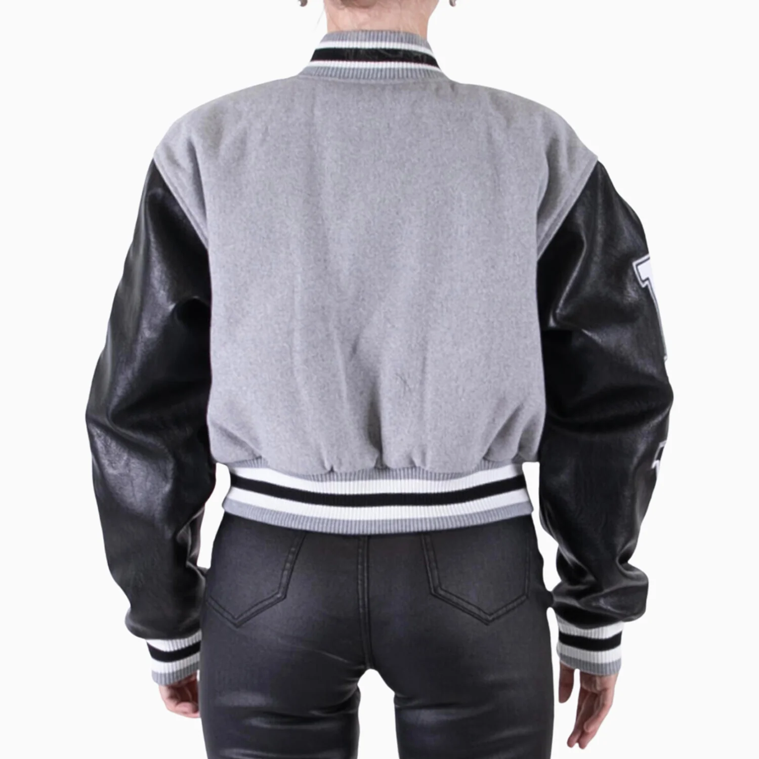 Women's Wool Crop Varsity Jacket With Patch - Image 2