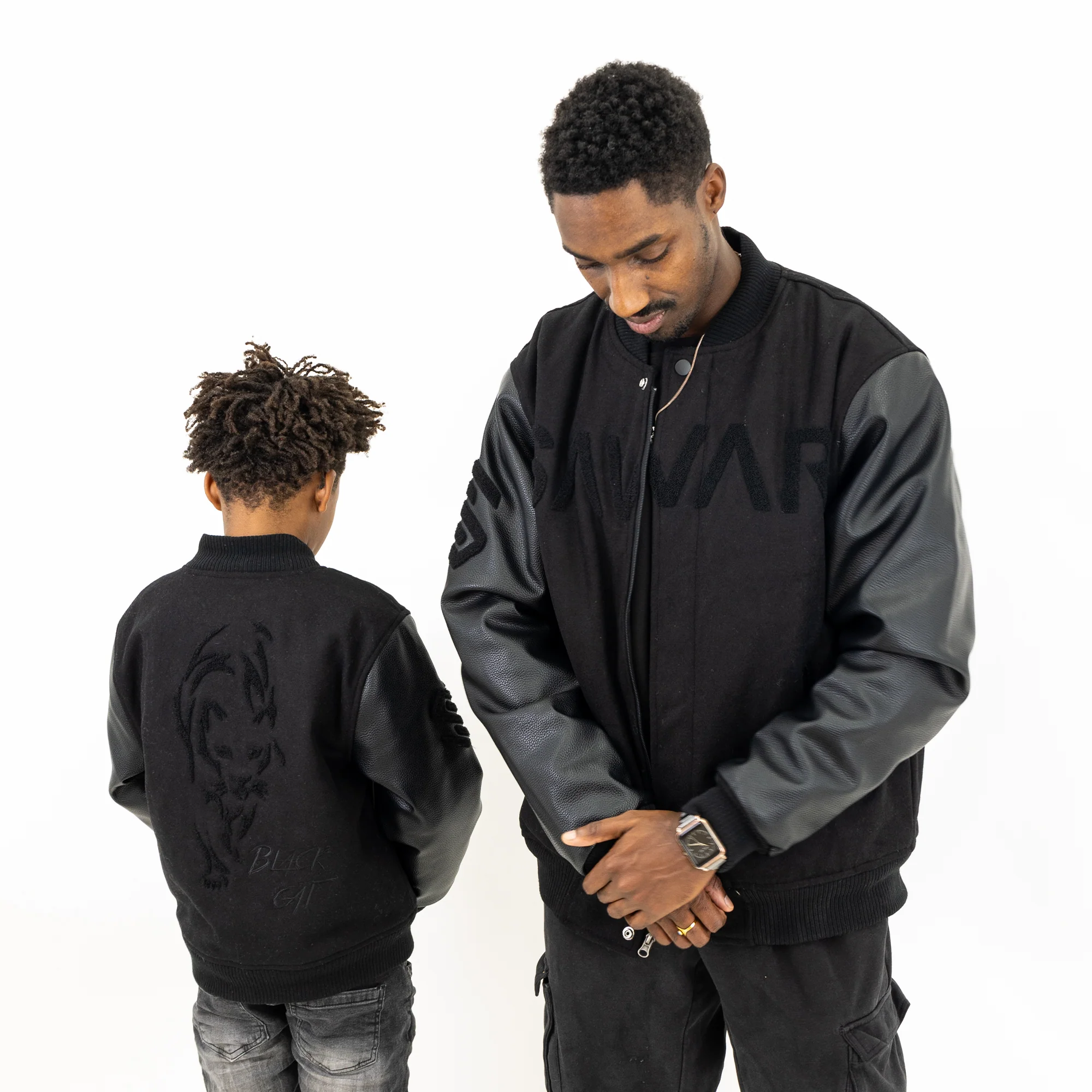 Men's Black Cat Wool Varsity Jacket - Image 6