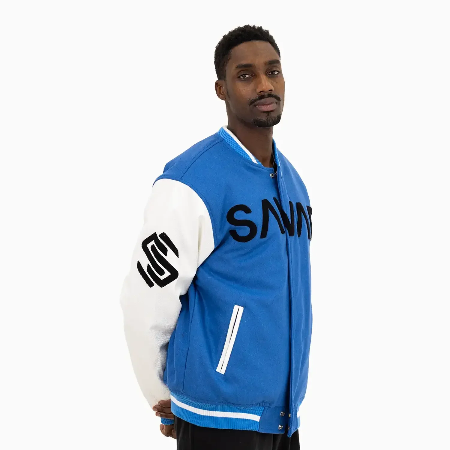 Men's Black Cat Wool Varsity Jacket - Image 3