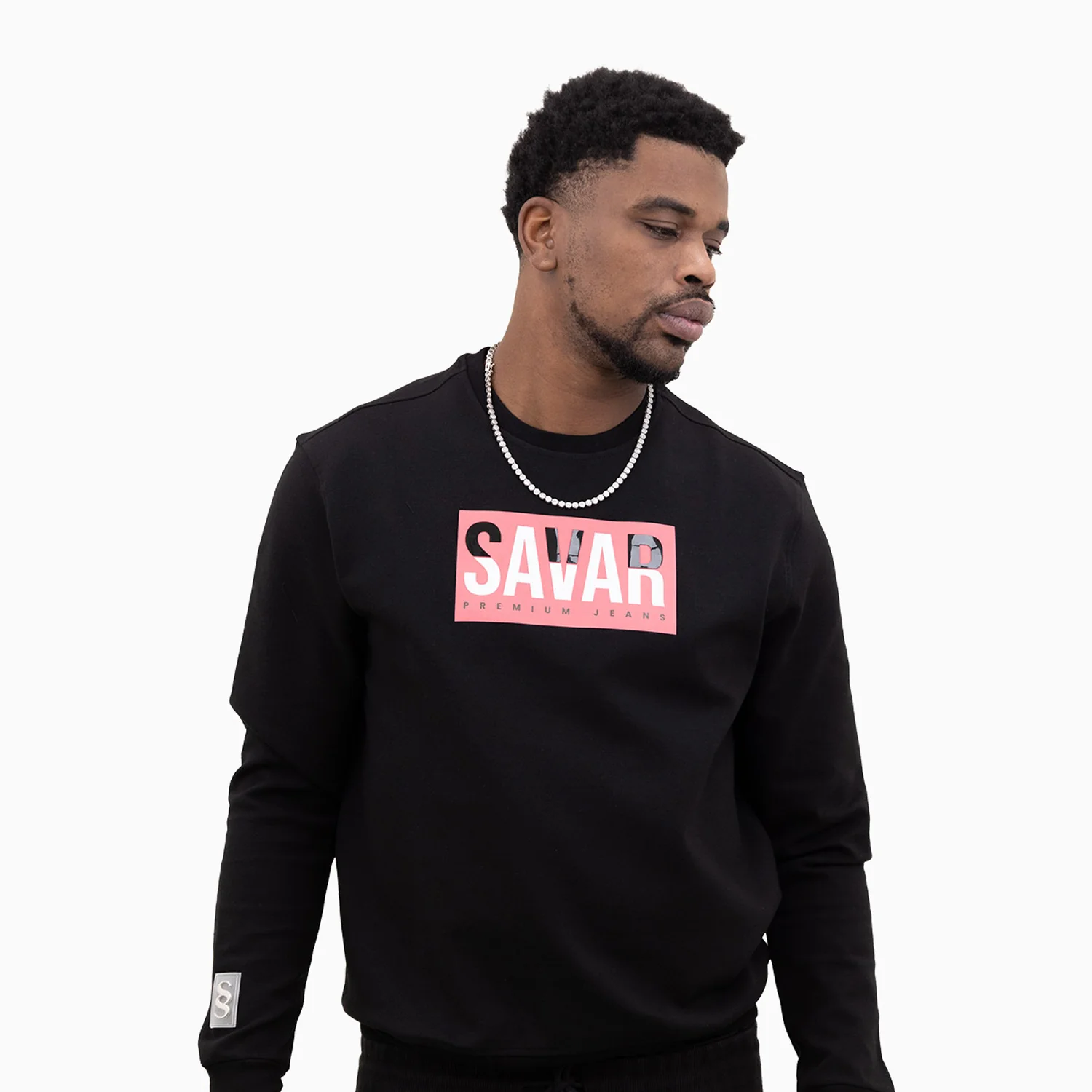 Men's Shiny Gel Black & Red Crew Neck Sweatshirt - Image 5