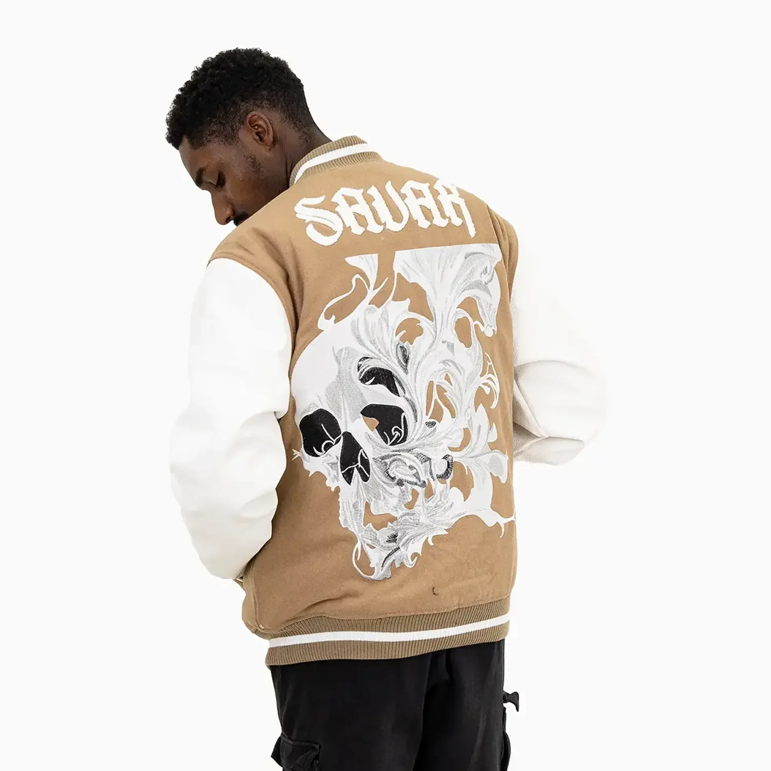 Men's Skull Smoke Wool Varsity Jacket - Image 2
