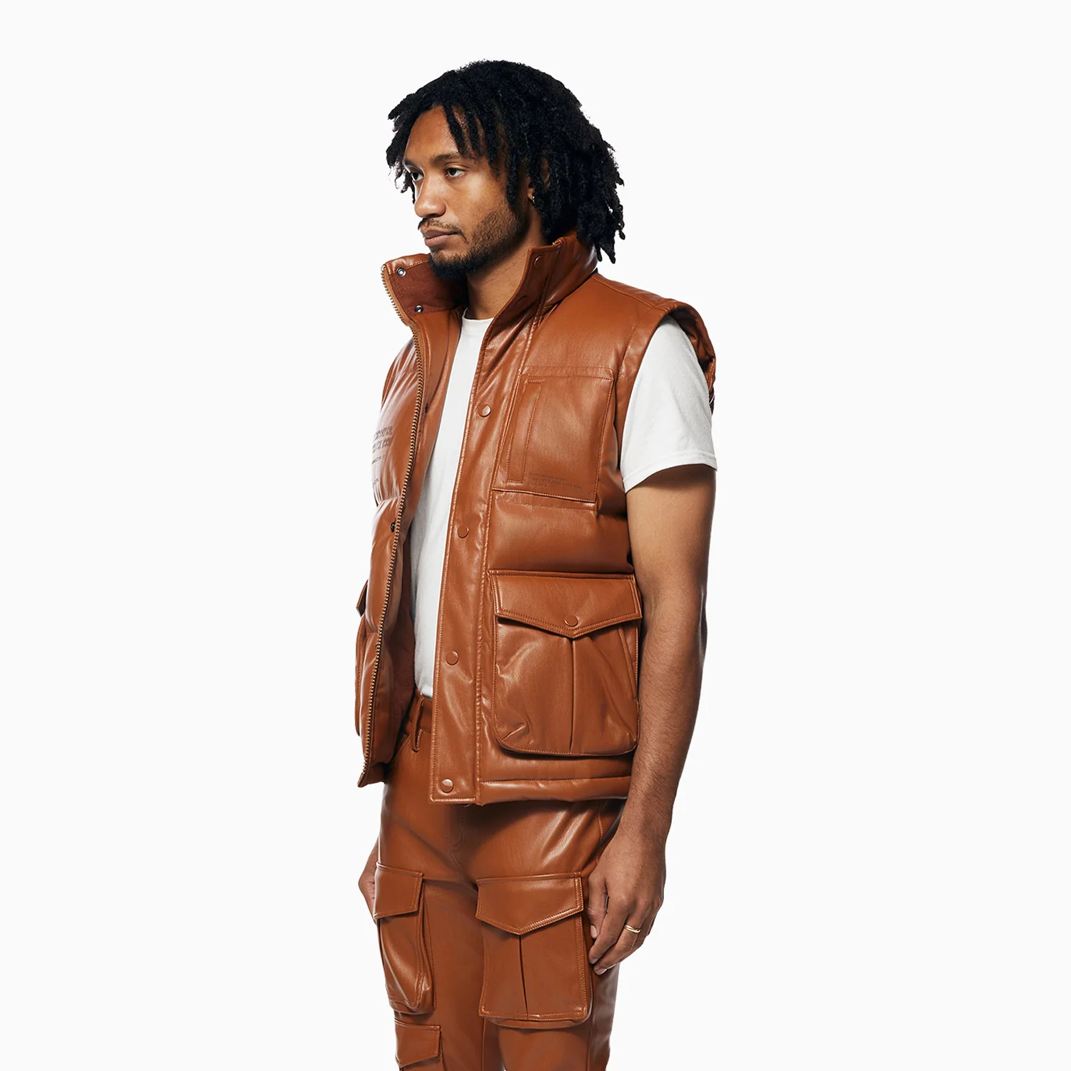 Men's Utility Vegan Leather Vest Jacket - Image 5