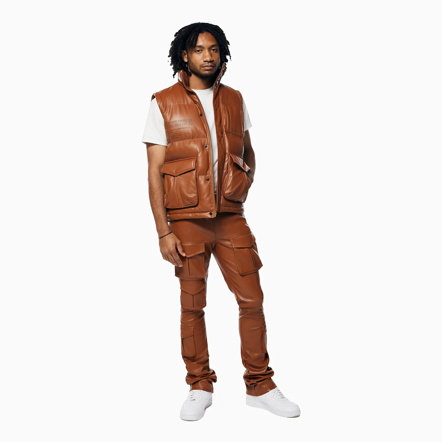 Men's Utility Vegan Leather Vest Jacket - Image 6