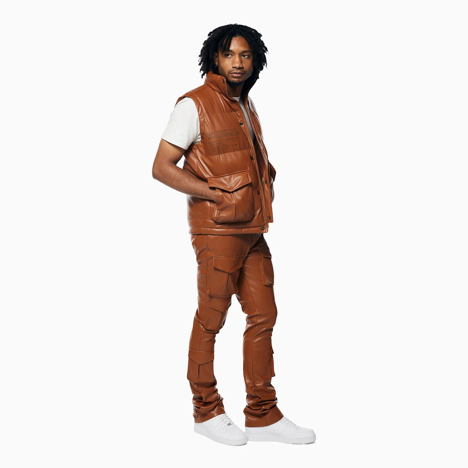 Men's Utility Vegan Leather Vest Jacket - Image 7