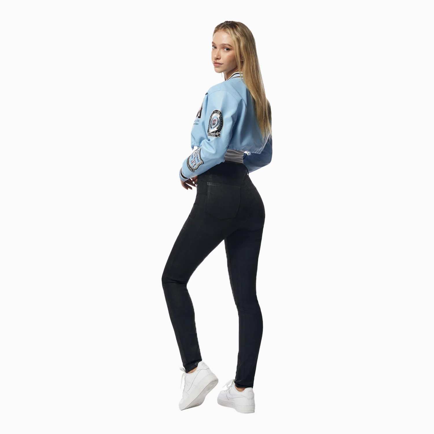 Women's Crop Pu Varsity Jacket - Image 2