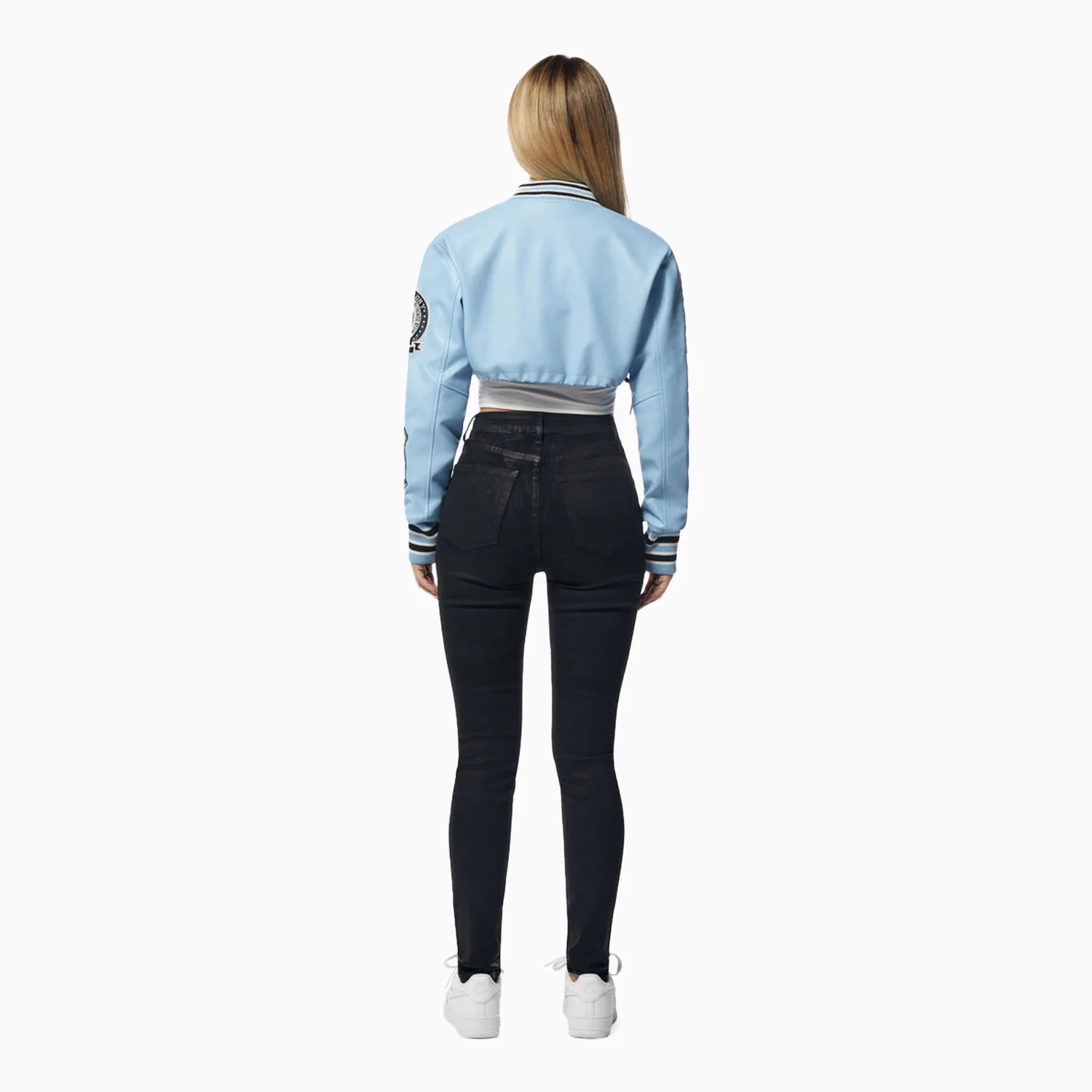 Women's Crop Pu Varsity Jacket - Image 5