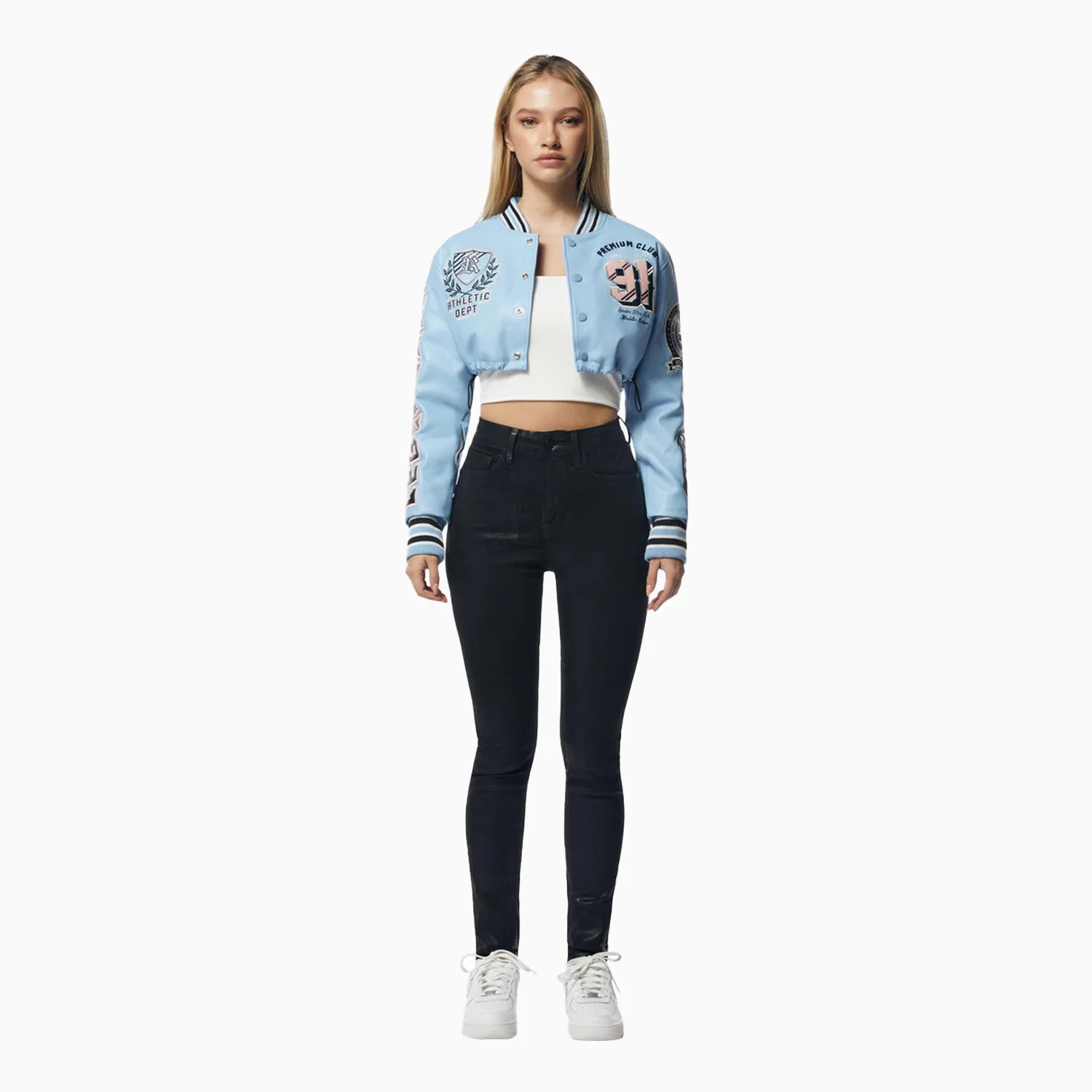 Women's Crop Pu Varsity Jacket - Image 6