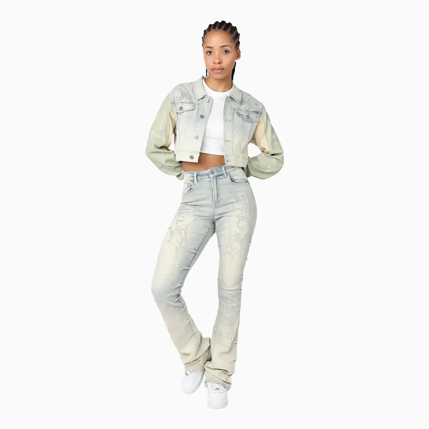 Women's Cropped Rhinestone Jean Outfit - Image 3