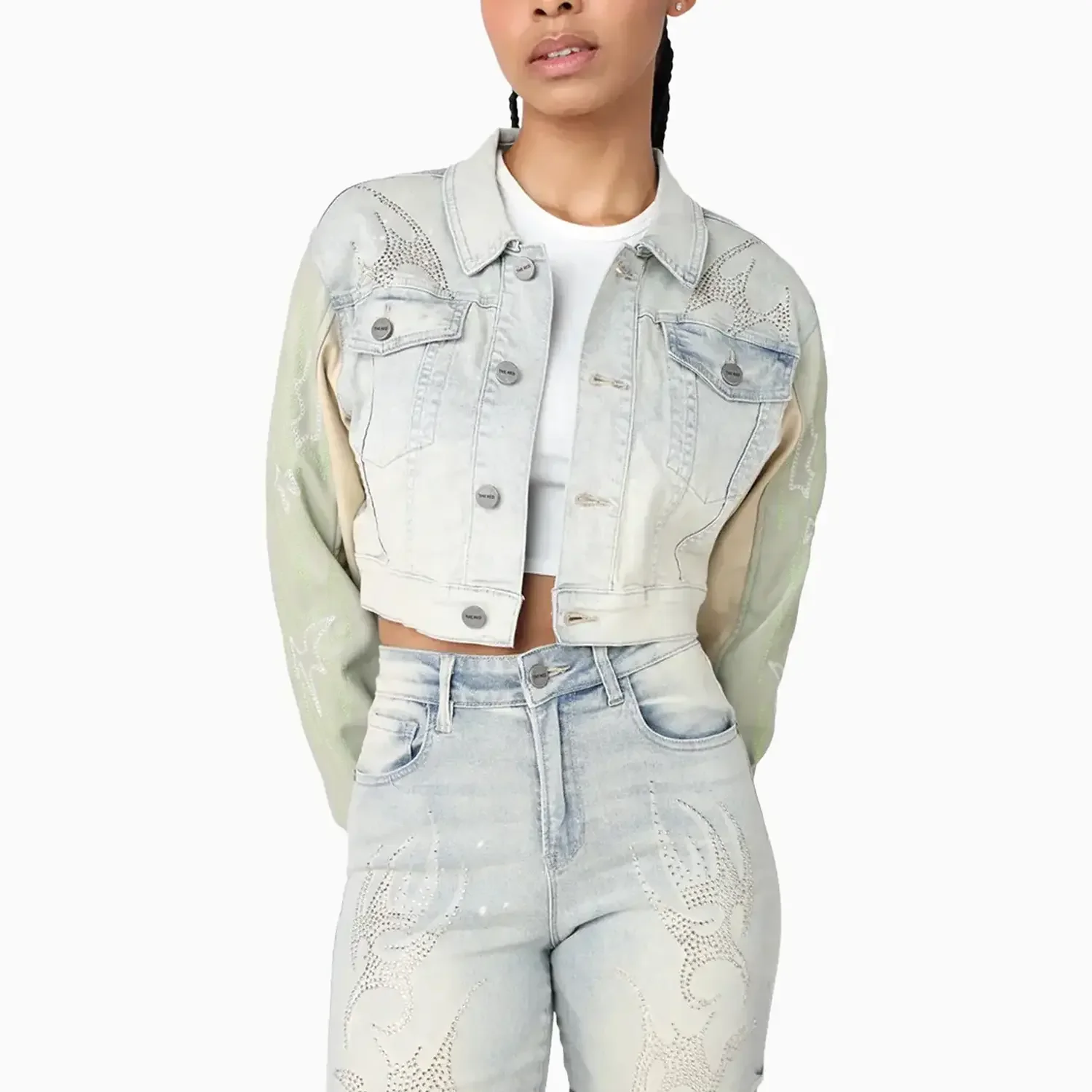 Women's Cropped Rhinestone Jean Outfit - Image 5