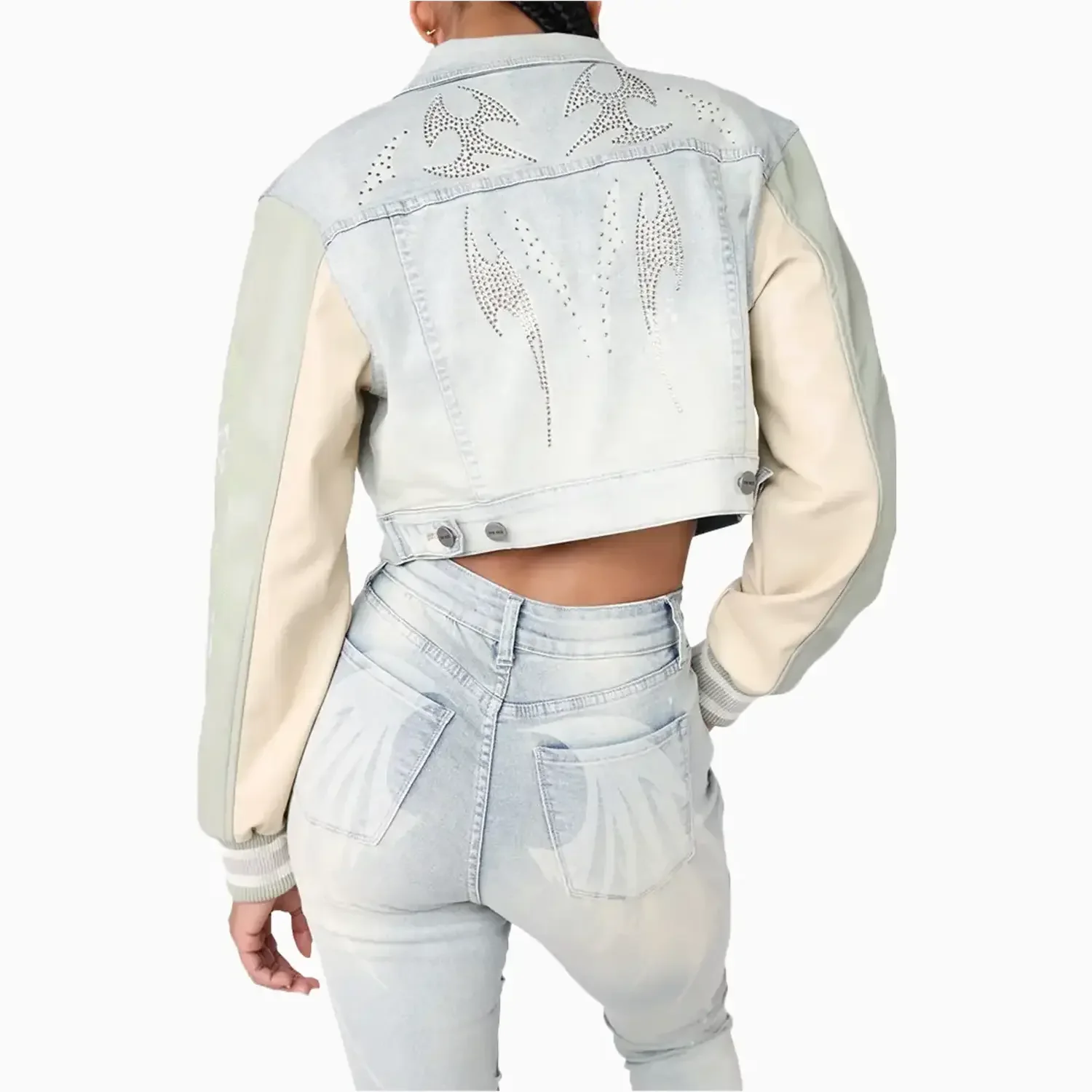 Women's Cropped Rhinestone Jean Outfit - Image 6