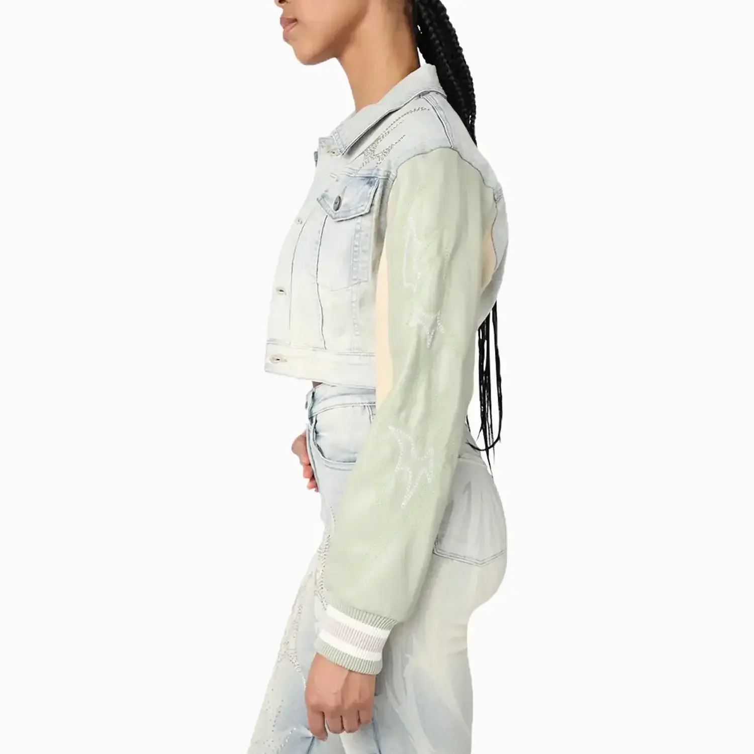 Women's Cropped Rhinestone Jean Outfit - Image 8