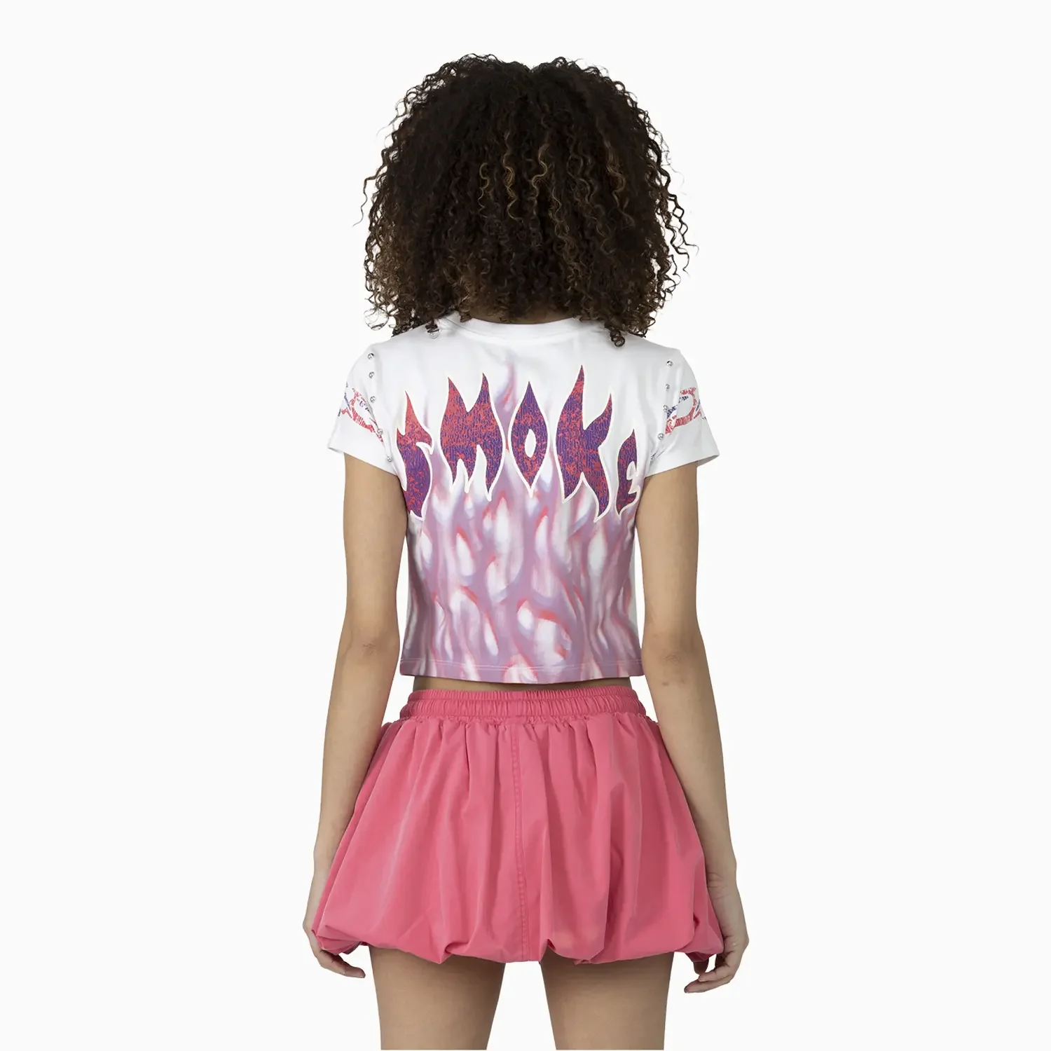 Women's Fitted Rhinestone Cropped T-Shirt and Skirt Outfit - Image 4
