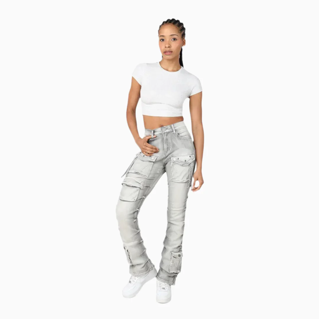 Women's High Rise Lightening Wash Stack Jeans Pant - Image 8