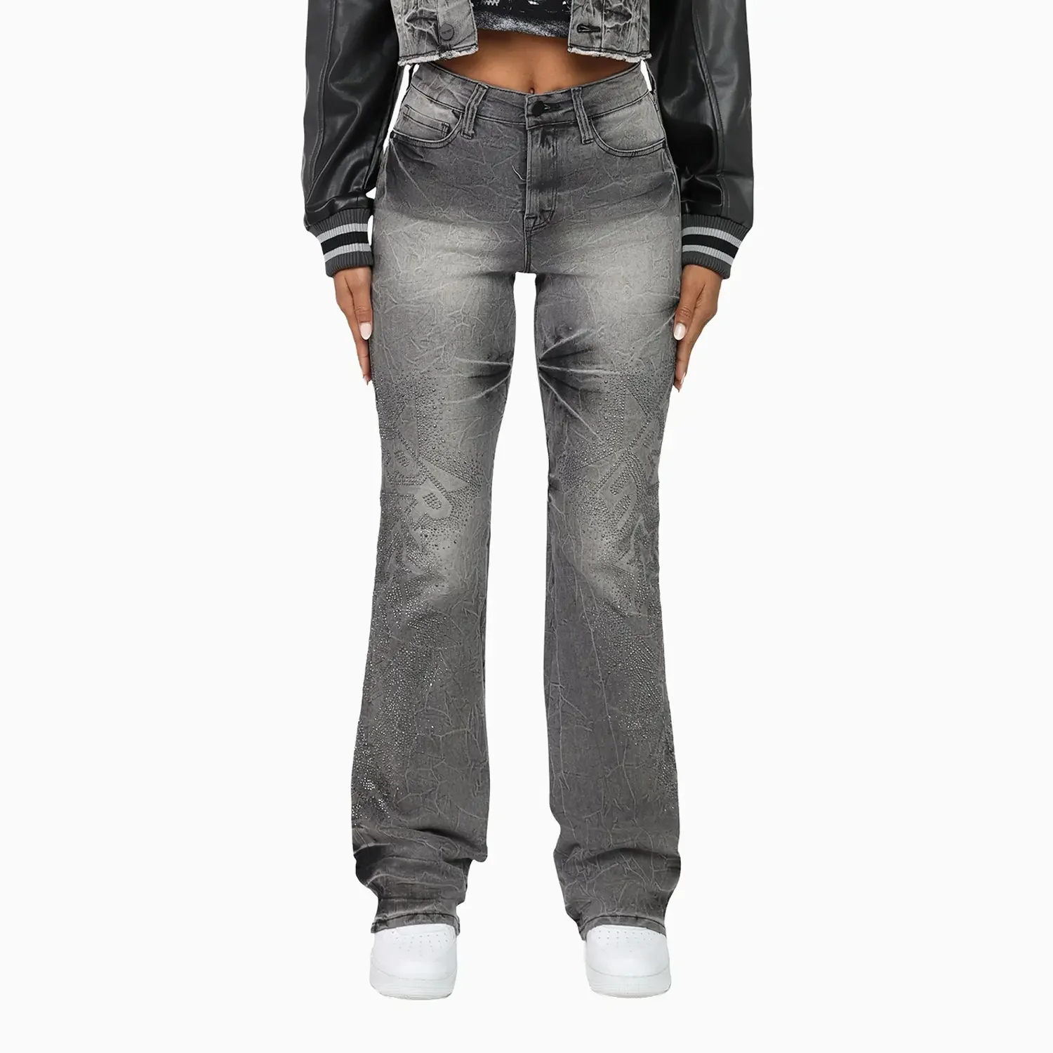Women's High Rise Rhinestone Stack Jean Pant