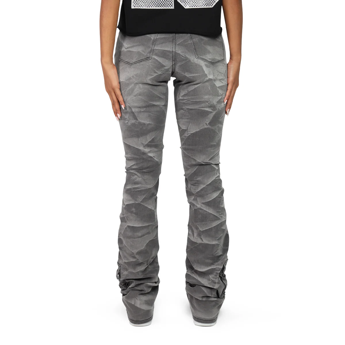 Women's High Rise Rhinestone Stacked Jeans Pant - Image 2