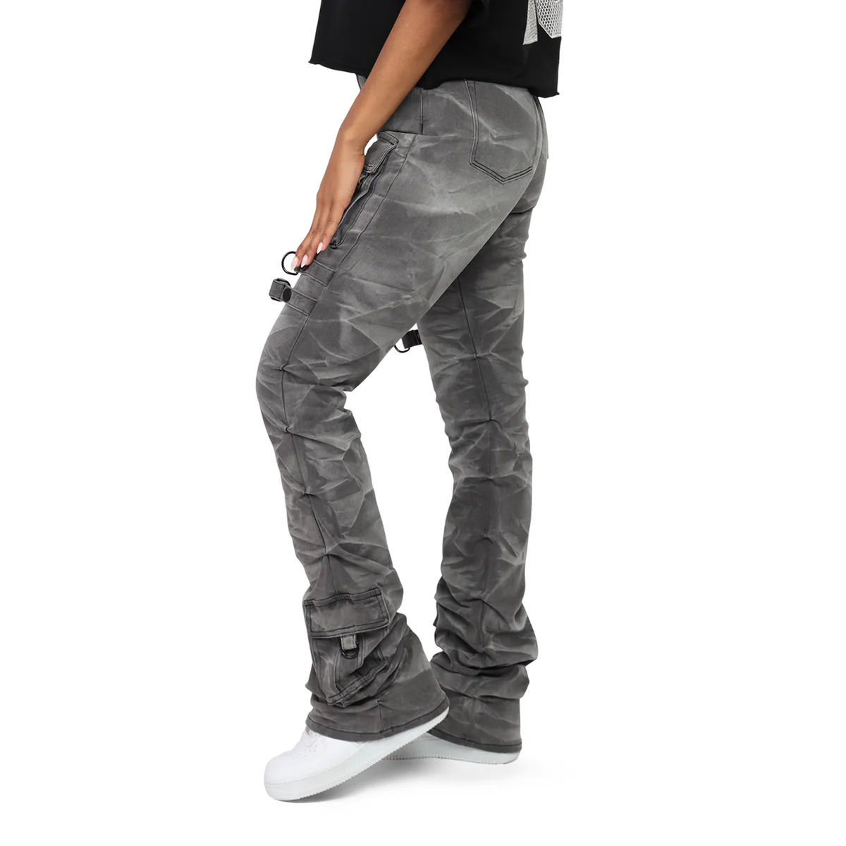 Women's High Rise Rhinestone Stacked Jeans Pant - Image 5
