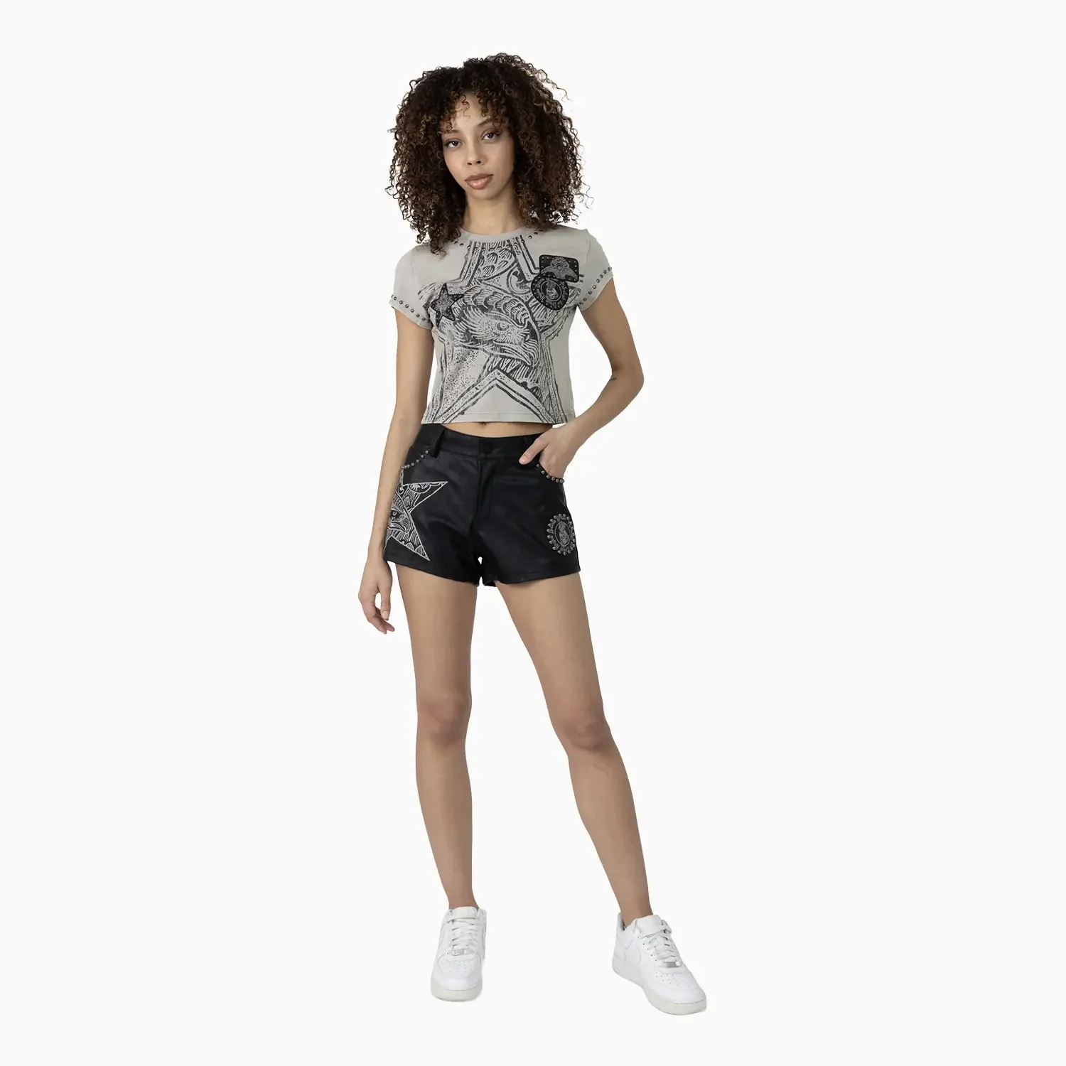 Women's Laser Printed Mid Rise Shorts and T-Shirt Outfit