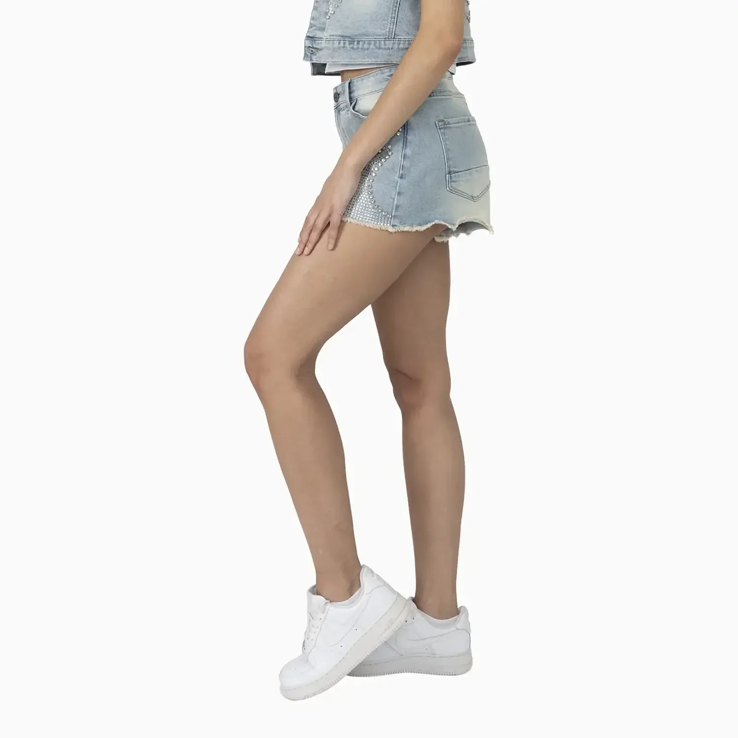 Women's Rhinestone Detail T-Shirt and Shorts Outfit - Image 7