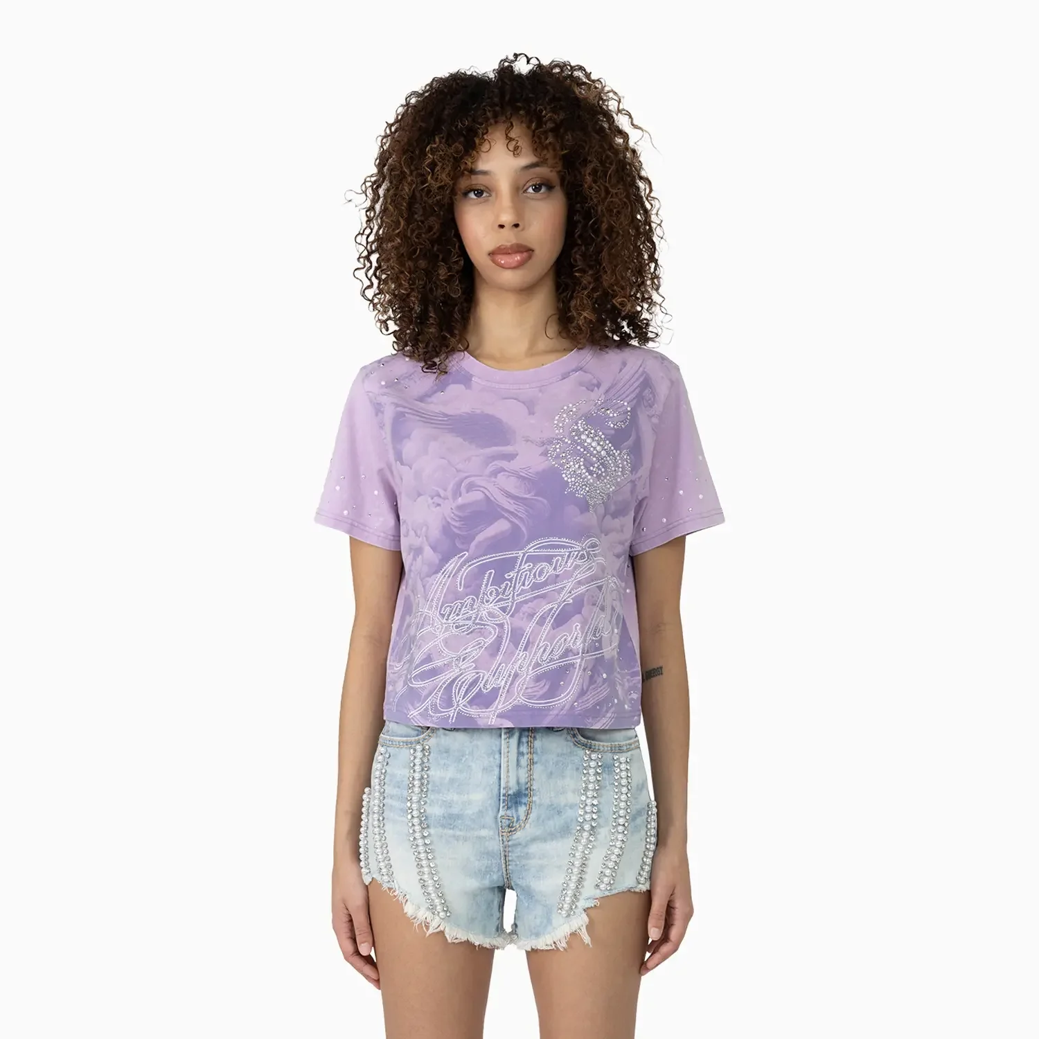 Women's Rhinestone Detail T-Shirt and Shorts Outfit - Image 2