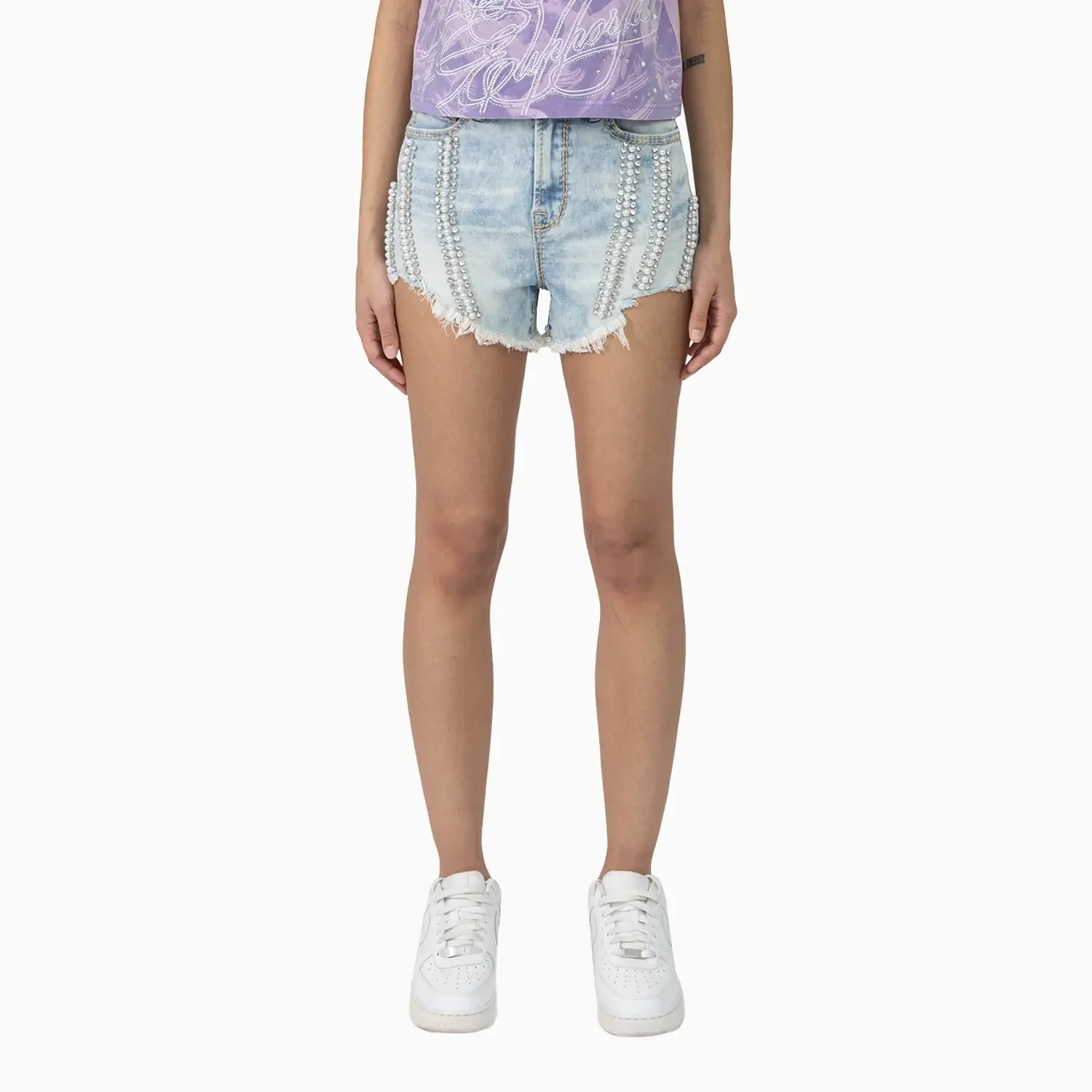 Women's Rhinestone Detail T-Shirt and Shorts Outfit - Image 4