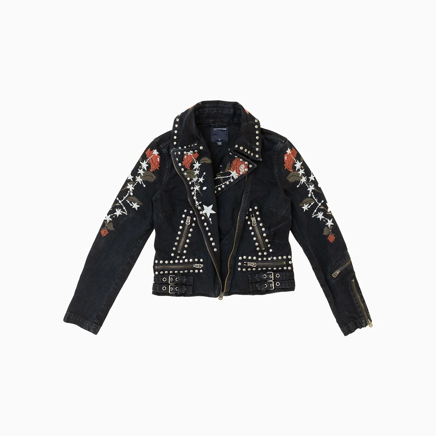 Women's Embroidered Denim Moto Jacket - Image 6