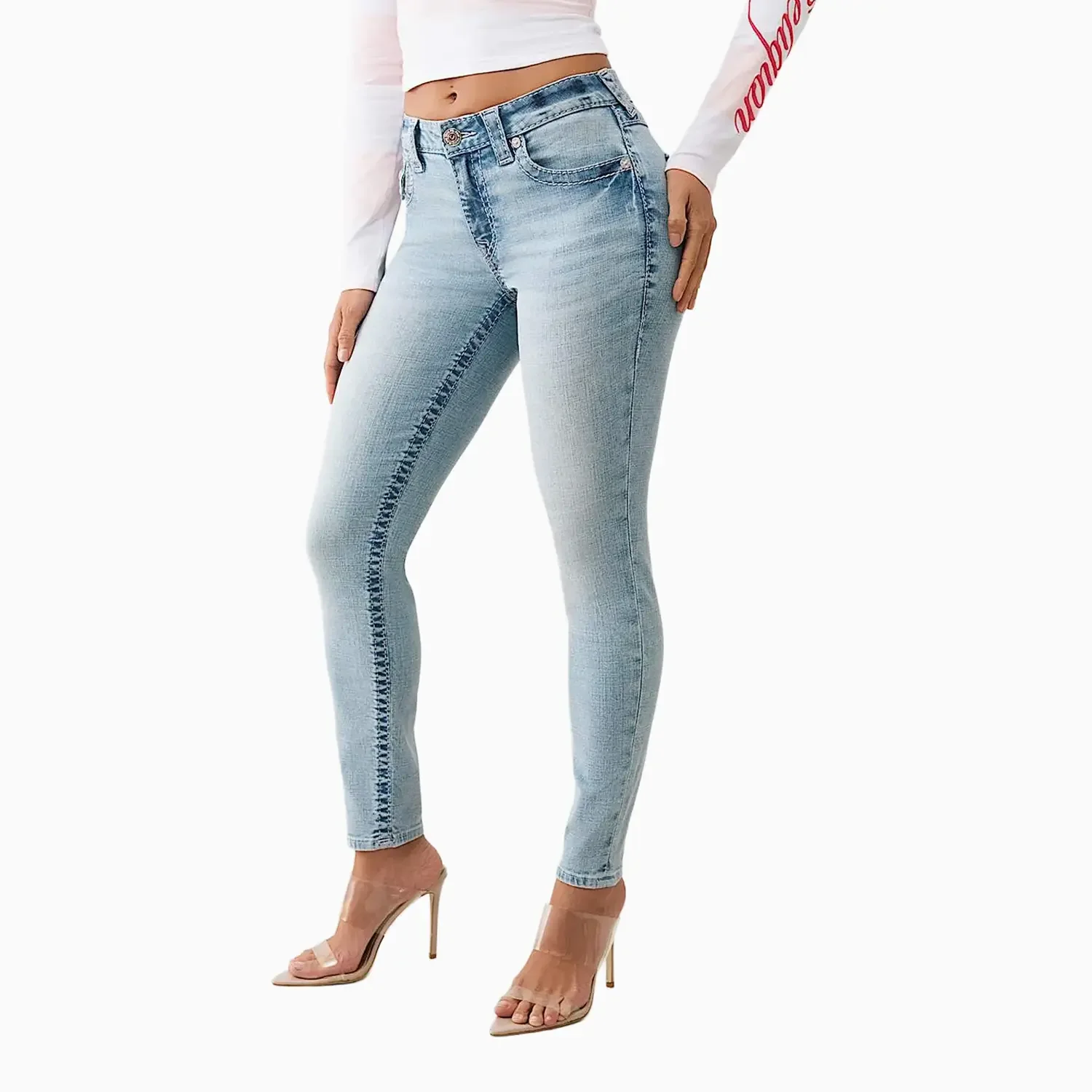Women's Jennie Mid Rise Big T Flap Curvy Skinny Jean Pant - Image 2