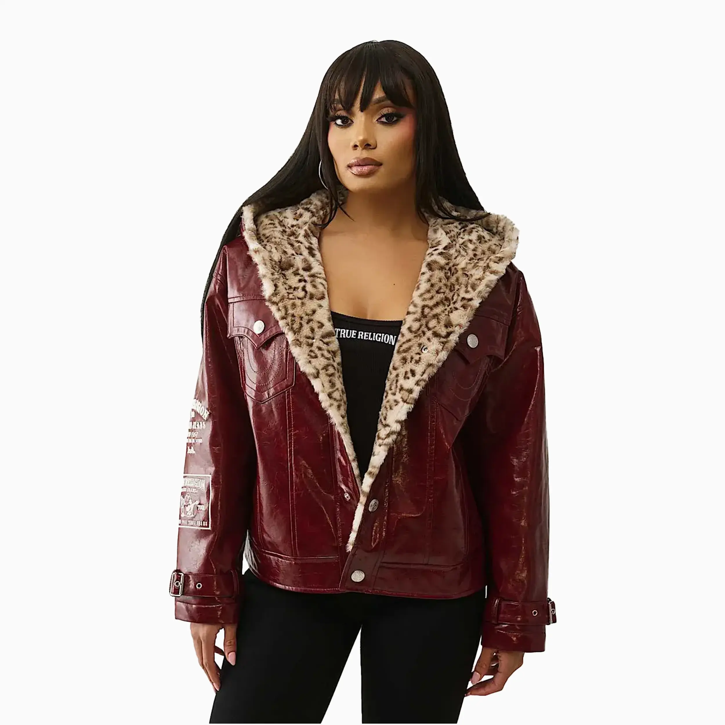 Women's Oversize Patent Leather Jacket - Image 3