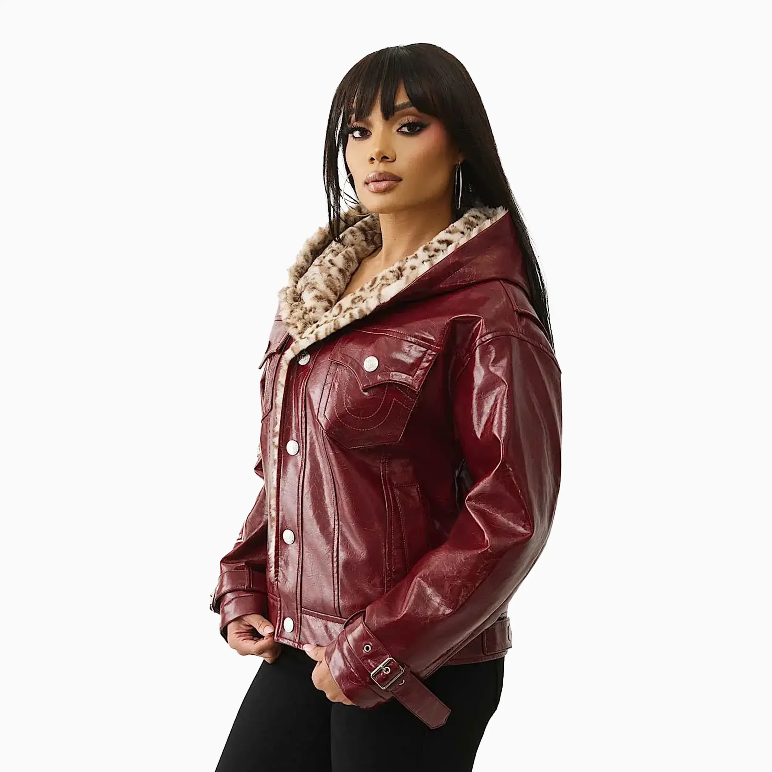Women's Oversize Patent Leather Jacket - Image 6